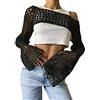 Bnigung Top Corto da Donna in Maglia all'Uncinetto, Coprispalle Sexy Y2k Scava Fuori Maglione Lavorato a Maglia ritagliato Vedere Attraverso Bikini Copricostume, Nero, M