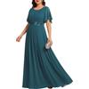 Ever-Pretty Plus Abito da sera da donna, scollo rotondo, in chiffon, maniche corte, lunghezza fino al pavimento, taglie forti, abiti da sera, Verde acqua, 60