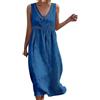 Generico Vestiti in Lino Donna Abiti Taglie Forti Estivi Donna Scollo a V Senza Maniche Lungo Abito Comodo Casual Vestiti Lunghi Donne Mare Vestito Cotone Leggero Elegante Curvy Prendisole Da Spiaggia Dress