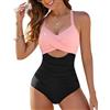 Vijamiy Costume da Bagno Donna Intero Modellante Costumi Interi Scollo a V con Controllo della Pancia Costumi da Bagno Push Up(Rosa,S)