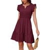 JayscreateEU Abito estivo da donna, elegante, con scollo a V, a maniche corte, con tasche, a linea, Colore: rosso, M
