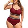 UMIPUBO Costume Donna Due Pezzi Taglie Forti Bikini per Seno Grande Vita Alta Boho Curvy Pancia Pieghe Contenitivo Modellante Push Up Plus Size Mare Estivo Costume da Bagno