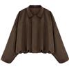 LEACOOLKEY Giacca Bomber da Donna in Finta Pelle Scamosciata Cappotto Pilota Casual Oversized Primavera Autunno Maniche a Pipistrello a Maniche Lunghe Streetwear Esterno,Marrone Scuro