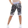 Chilgoza Italian Ladies Donna Elastico Vita Cotone Turn Up Shorts Taglia UK 8-22, Carbone floreale, 50/52/plus