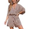 CUPSHE Tuta da donna con scollo a V, con lacci, stampa leopardata, maniche corte e larghe, casual, Nero leopardato., S