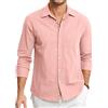 HISDERN Camicie in Lino e Cotone Uomo Manica Lunga Causal Bottoni Regular Fit Estiva Leggere Camicia Spiaggi Shirts con Taschino