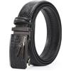 OBASDFD Cintura Da Uomo In Pelle Con Fibbia A Cricchetto, Stampa Coccodrillo, Automatica, Fatta A Mano(Black-1,125cm/49)