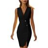 Generic Abiti da sposa per le donne UK senza maniche aderente mini abito da festa elegante scollo a V sexy cocktail sera abiti da ballo d'affari ufficio lavoro ordito una linea abiti al ginocchio, Nero , L