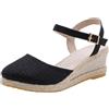 Generico Sandali Donna Estive con Zeppa Boho 35-42 EU in Lino Traspirante con Fibbia Sandali Chiuse Eleganti Cerimonia Scarpe Casual Chic Comode per Casa Lavoro Sera Festa Vacanze Spiaggia,Nero,39