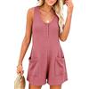 Vossmi Tuta Donna Elegante Senza Maniche Tute da Spiaggia Scollo a V Casual Tutine Larga Pantaloncini Salopette Corta Jumpsuit con Tasche Tutina Estate Rosa,L