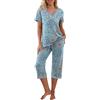 PrinStory Pigiama da donna con maglia a maniche corte e pantaloni lunghi