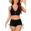 SHEKINI Bikini da donna a vita alta Twist Front Bralette Costume da bagno Pull-on, Nero , L