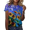 ORANDESIGNE Donna Estivo Maglie A Manica Corta Slim Fit Scollo Girocollo Camicia Fiore Uccello Stampata Bluse Eleganti Tops Basic T-Shirt Casuale Camicetta P Giallo XXL