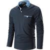 GNRSPTY Polo Manica Lunga Uomo Maglietta Denim Collare Maglia Elegante Cotone T-Shirt Golf Tennis Lavoro Camicia