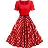 EFOGEP Abito Rockabilly da donna, vintage, a pois, con cintura | Abito a maniche corte, linea ad A, anni '50, per cocktail, matrimonio, festa, ballo di fine anno, lavoro, ufficio formale