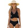 SDFWGG Costume Donna Due Pezzi Bikini con Scollo Profondo e Top Volant Costume da Bagno Bikini Push Up Donna con Spalline Regolabili Schiena per Piscine da Spiaggia (Nero M)