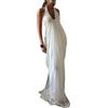 Generico Donna Senza Schienale Senza Maniche Maxi Abito Elegante V Collo Halter Maglia piegata Lungo Abito per Festa Sera