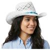 HIQIU Cappello da cowboy in paglia da donna, cappello da cowgirls, cappello da cowgirl, cappello da cowgirl, con perline e tesa malleabile