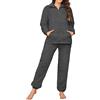 Tuopuda Completo Sportivo Donna Tute da Ginnastica 2 Pezzi, Pigiama Set in Flanella Pjs Confortevole, Sleepwear Caldo Homewear Casa Camicia da Notte, Grigio, XL