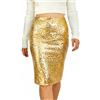 Baisdan Gonna da donna con paillettes, scintillante ed elasticizzata, aderente, gonna midi glitterata, per feste e serate fuori discoteca, Oro, M