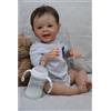 Anyee Reborn Bambola Realistica, Bambino con Capelli Castani, Espressione Sorridente, Bambole Reborn 22 Pollici 55cm Reborn Maschio Ragazzi e Ragazze Regalo Giocattolo con Biberon