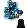 CULEB 10 PCS Dadi,16mm D6 Dadi da Gioco Acrilici,SetDadi con Borsa di Velluto per Giochi da Tavolo,Giochi di Ruolo(Nero-Blu)