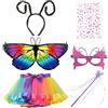 ZPQJV 6 Pezzi Costume da Farfalla, Costume Fata avec Ali Colorate, Fascia, Gonna Tutù in Tulle, Bacchetta Magica, Tatuaggi, Ali di farfalla per Carnevale, Halloween, Spettacoli