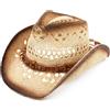 PRO Celia Cappello da Cowboy in Paglia da Uomo e Donna (Marrone Perline-Beige)