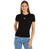 Calvin Klein Donna T-Shirt Maniche Corte Woven Label Rib Scollo Rotondo, Nero (CK Black), 3XL