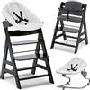 hauck Seggiolone Pappa Evolutivo Alpha Plus Newborn Set Premium, dalla Nascita, con Sdraietta Neonati 2in1 Regolabile e Dondolo, Cintura a 5 Punti e Cuscino in Cotone (Bouncer Light Grey, Nero)