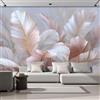 SMBHIAON Foglia Di Banana Astratta Carta Da Parati Panoramica 400L×280Acm, Foglie Di Piante Moderne Parati Seta, Bianco Rosato Grandi Murali Per Soggiorno Camera Da Letto Studio