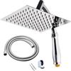 VETOLAKA Soffione doccia a pioggia in acciaio inox, con doccetta e supporto, soffione quadrato a cascata da 20 cm, con tubo da 1,5 m, braccio di prolunga e set di supporti