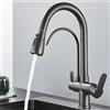 Onyzpily Rubinetto da cucina a 3 vie con doccetta estraibile, in acciaio inox, grigio, miscelatore 3 in 1, rubinetto per acqua potabile, rubinetto da cucina per filtro dell'acqua