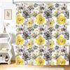 hometrixx Tenda Doccia Boho 180x200 Floreale Acquerello Fiori Grigia Giallo | Impermeabile Poliestere, Antimuffa, Anti Grince, Tenda Vasca da Bagno con 12 Ganci, Lavabile in Lavatrice per Casa Hotel