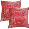 Xiaoyztan Coppia di federe ricamate con scena da cortile da 40,6 cm, stile cinese orientale rosso, seta decorativa, in seta artificiale, federa per cuscino da divano