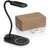 Auraglow - Lampada da tavolo flessibile a LED con 3 modalità di illuminazione e caricabatterie rapido Qi wireless per smartphone da 10 W, colore nero, confezione da 1