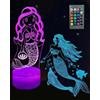 Kenmaca Luce notturna con motivo principessa sirena 3D, 16 colori che cambiano dimmerabile, Smart Touch e telecomando, regalo di compleanno per bambini e bambine
