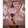 DEMMEX Lampada da Tavolo Turca Marocchina, Design Swan Neck in Vetro Mosaico Stile Tiffany, Fatto a Mano in Turchia, Altezza 38 cm (Lilla)