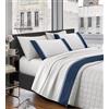 IlGruppone Completo Letto Lenzuola 100% Raso di Cotone con Balza Applicata Stampa Digitale nel Lenzuolo sopra E Federe sotto Due Piazze con Angoli Elastici Tinta Unita - Azzurro - Matrimoniale