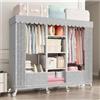 Gumatea Grigio Guardaroba Armadio Portatile in Tessuto su Ruote e Ripiani Grande Capienza Armadio Indipendente con Telo di Copertura Zip Armadio in Stoffa per Soggiorno Camera Letto 160X45X170CM