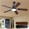 SXQYSM Ventilatore da Soffitto con Luce e Telecomando, Ventilatore a LED Silenzioso e Dimmerabile, 6 Velocità, 5 Pale, Lampada-Ventilatore per Camera da Letto e Soggiorno (Nero, 132CM)