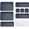 LUDHEP Set 8 Organizer Cassetti Antracite + 50 Tappi in Silicone, Divisori Regolabili in Plastica per Cucina, Bagno, Ufficio e Casa, Sistema di Archiviazione Modulare