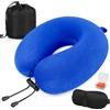 iophi Cuscino da viaggio, Cuscino collo in memory foam, Cuscino di supporto, Cuscino Cervicale da Viaggio per Auto, Viaggio con Maschera per gli Occhi e Tappi per le Orecchie, Borsa da Viaggio (Blu)