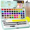 Nicpro Set Acquerelli Professionali 50 Colori, acquarelli Include Colori Metallizzati e Fluorescenti, 8 Pennelli, 25 Carte per Acquerelli e Tavolozza, kit pittura Artistici per Principianti Adulti
