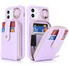 SailorTech Custodia per telefono per iPhone 12 Supporto ad anello con cerniera per carta di credito, iPhone 12 Pro Custodia in pelle Portafoglio con portacarte per donne-Viola
