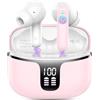 Renimer Cuffie Bluetooth, Auricolari Bluetooth Stereo HiFi, 2026 Cuffie Wireless In Ear con 4 ENC HD, Cuffiette Sport Touch Control, Cuffie Senza Fili con 40H Display LED, Earbuds per Android/iOS Rosa