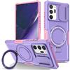 Kainevy Cover per Samsung Note 20 Ultra 5G Magnetica con Anello Supporto, Militare Grado Antiurto Morbido TPU & Rigido PC Nero Custodia con Protezione Fotocamera Slidable Case (Viola)