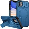 xinyunew custodia per iPhone 12 Mini/iPhone 13 Mini con ring stand magnetico, cover militare antiurto con protezione fotocamera scorrevole compatible with MagSafe ricarica wireless blu