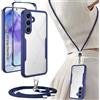 Yutwo Cover per Samsung Galaxy A55 5G con Cordino, Custodia Trasparente Antiurto 360° per Samsung Galaxy A55 5G con Laccio, Pad e Gancio Rimovibili e Laccetto Regolabile, Blu