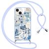 Yoedge Cover con Cordino per iPhone 14/iPhone 13, Custodia con Laccio Collana Regolabile Tracolla Aesthetic Oceano Disegni, Morbida Silicone TPU Necklace Protettiva Corda Case per iPhone 13 6,1, Blu